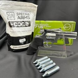 Pack pr&ecirc;t a tirer REVOLVER 6MM DAN WESSON 715 4'' CO2 SILVER
