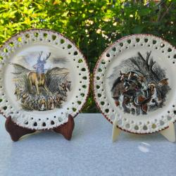 Assiettes en porcelaine ajour&eacute;e / th&egrave;me chasse / G. Brachet Terrasson (Limcolor) / Made in France