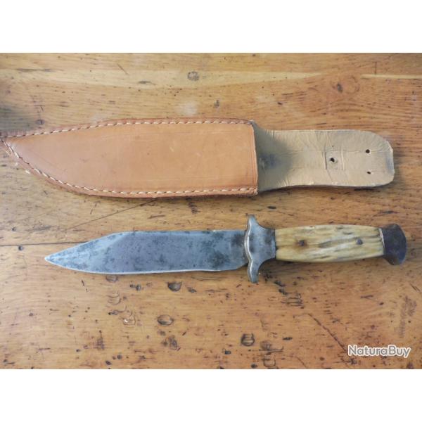 couteau scout chantier de jeunesse les 2 diables forg� d un bloc bois de cerf ww2