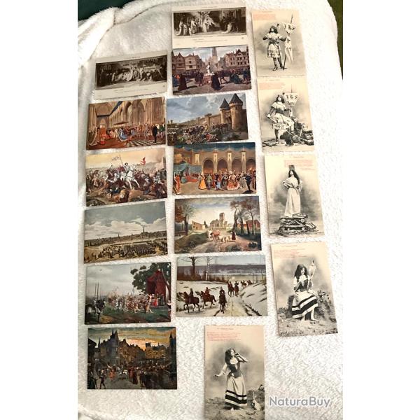Lot de 17 cartes postales anciennes �pop�e de Jeanne d'Arc