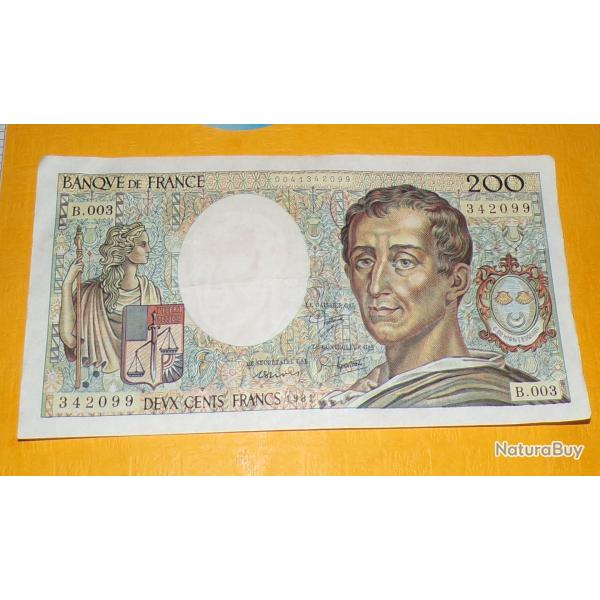 BILLET  DE 200 FRANCS MONTESQUIEU DE 1981  , SERIE B 003, BON ETAT VOIR PHOTOS . POUR TOUT RENSEIGNE