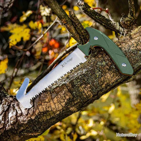 Scie Elk Ridge Hinterland Acier 5Cr15MoV Manche G10 Vert Etui Nylon ERHLSAW001