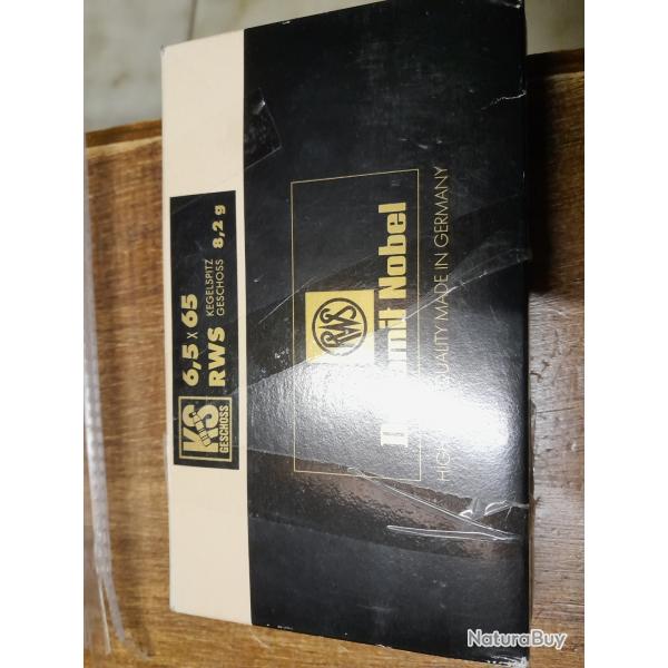 Vend 1 boite entam�e de 10 munitions RWS KS 8,2 grammes 127 grains calibre 6,5 X 65