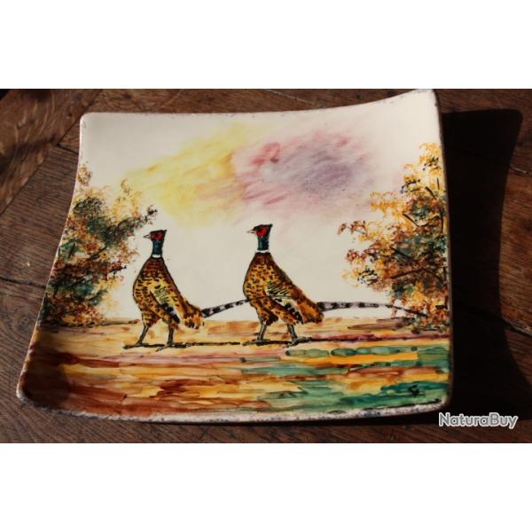 Plat motif faisans peint � la main