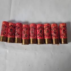 Lot de 9 cartouches anciennes MF douilles cartons mouchet&eacute;es oranges  cal 12