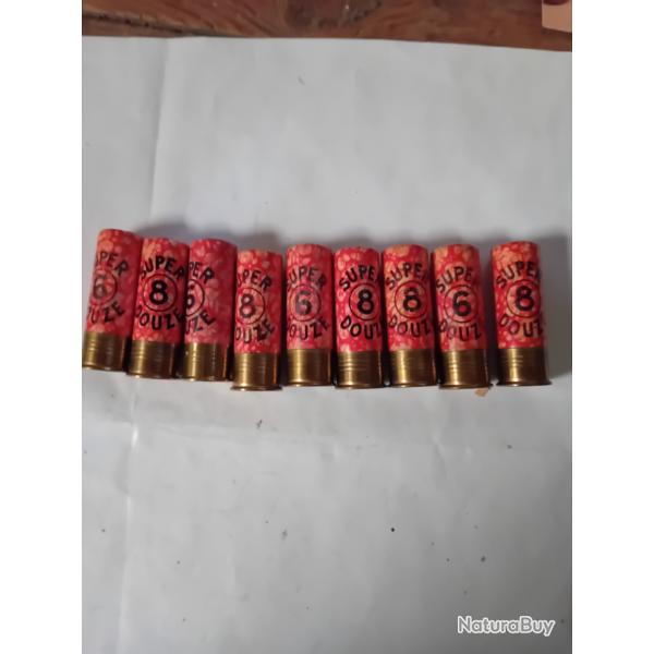Lot de 9 cartouches anciennes MF douilles cartons mouchet�es oranges  cal 12