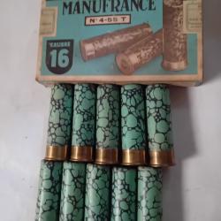 Bo&icirc;te de10 cartouches anciennes cal 16MF,douilles cartons  mouchet&eacute;es vertes