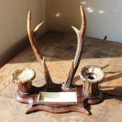 Encrier porte plume bois de cerf et brocard