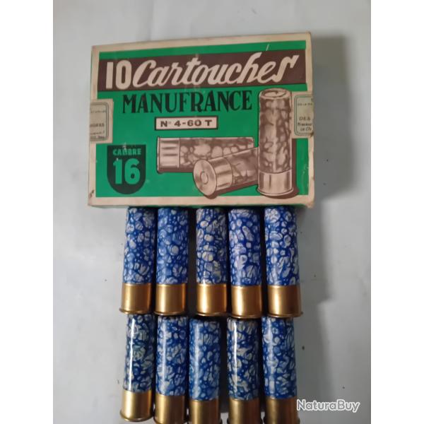 Bo�te de10 cartouches anciennes cal 16 MF Douilles cartons  mouchet�es bleues
