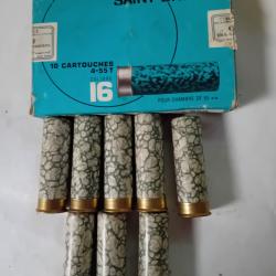 Bo&icirc;te de 8 cartouches anciennes cal 16 douilles cartons mouchet&eacute;es vertes MF