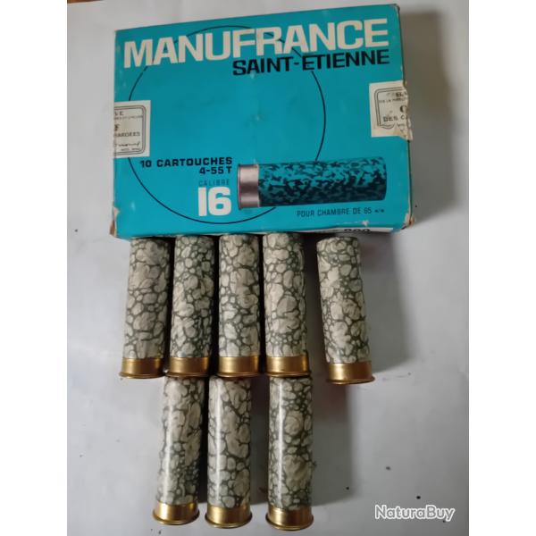 Bo�te de 8 cartouches anciennes cal 16 douilles cartons mouchet�es vertes MF