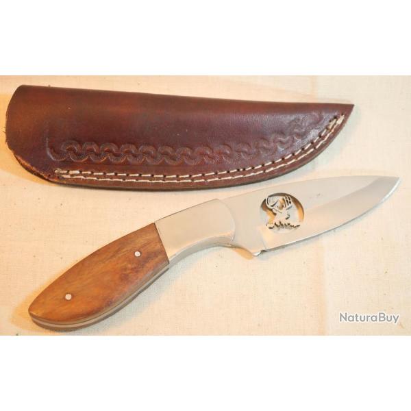 Beau couteau chasse - western en bon �tat  � lame ajour� � profil de cerf EBR24CHA005
