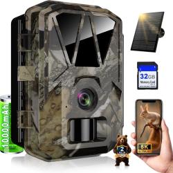 Cam&eacute;ra Chasse Solaire 5K/64MP WiFi Batterie10000mAh SD 32GB Angle 120&deg; &Eacute;tanche IP66 Vision Nocturne