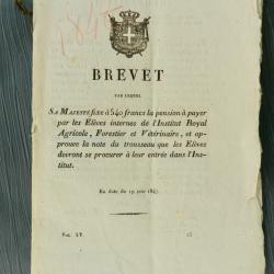 Brevets Royaux 1847 - Institut Agricole, Forestier et V&eacute;t&eacute;rinaire - Chamb&eacute;ry