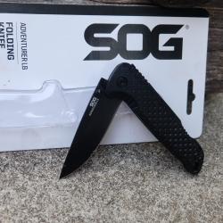 Couteau SOG Adventurer Lame Acier 5Cr15MoV Manche GRN Noir Lockback Clip