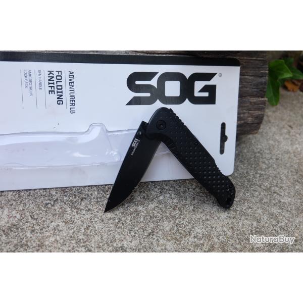 Couteau SOG Adventurer Lame Acier 5Cr15MoV Manche GRN Noir Lockback Clip