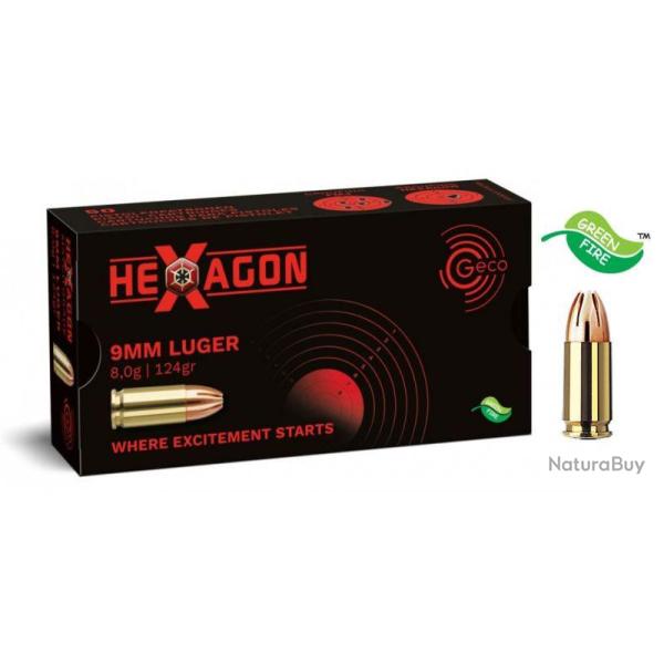 Cartouches GECO HEXAGON Calibre 9mm 124grs - Boite de 50 unit�s
