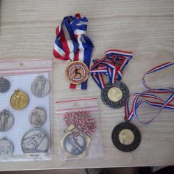 lot m&eacute;dailles sportives vintage collection insignes sport