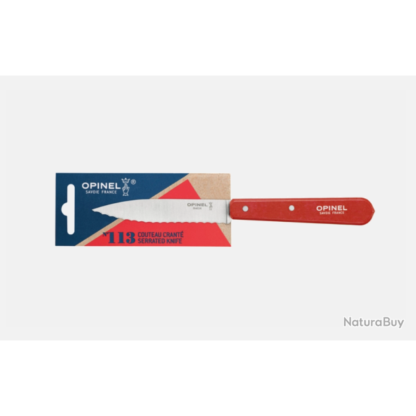 Opinel N�113 Couteau Crant� Rouge - Lame Inox 10 cm - Manche Charme