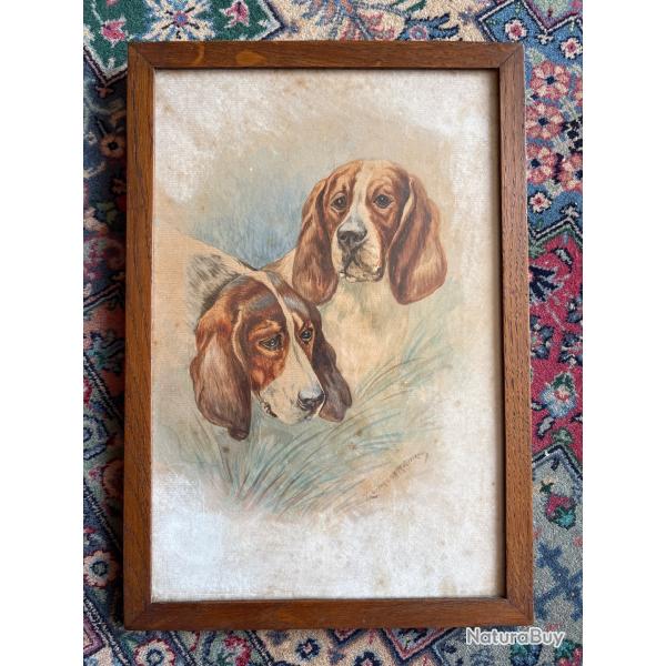 Aquarelle chiens courants Z.Bormans Moscicka