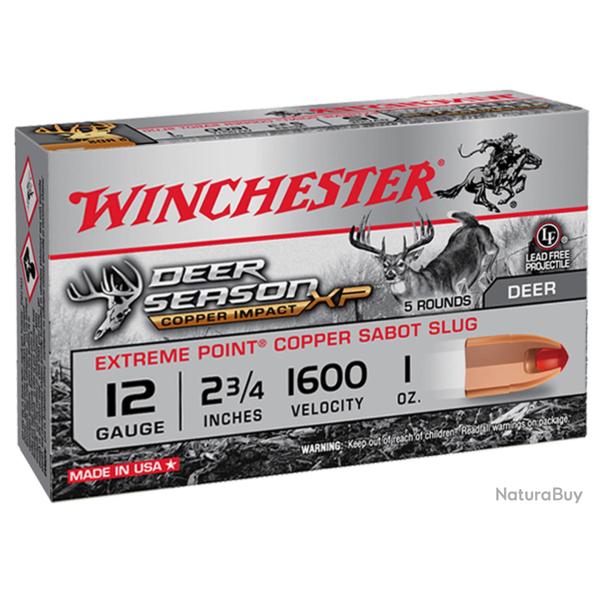 Cartouche Winchester DEER SEASON sans plomb - Cal 12/70 Deer Season Lead Free70, 70mm, 28g, 5/100.. 