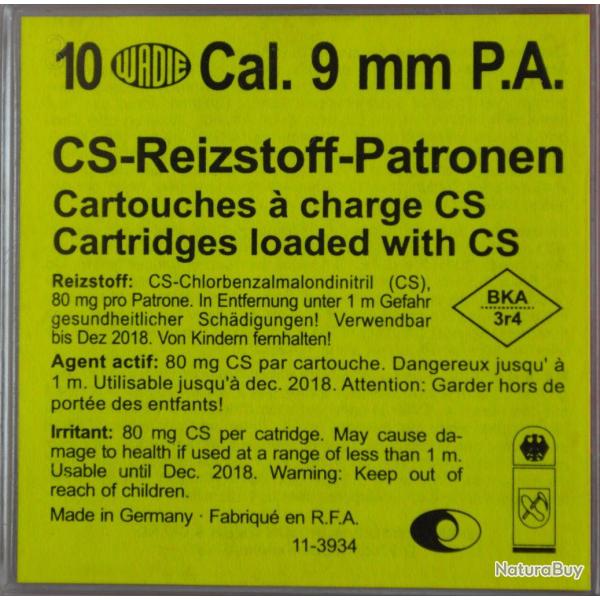 Cartouches 9Mm Cs Pa A Gaz X10