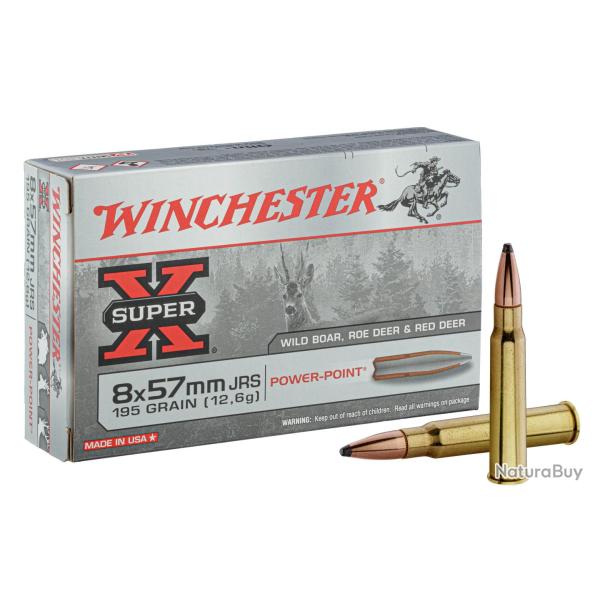 20 cartouches WINCHESTER SUPER X 8x57 JRS 195 gr / 12,6 g POWER POINT 8x57 JRS Power Point 195 gr / 