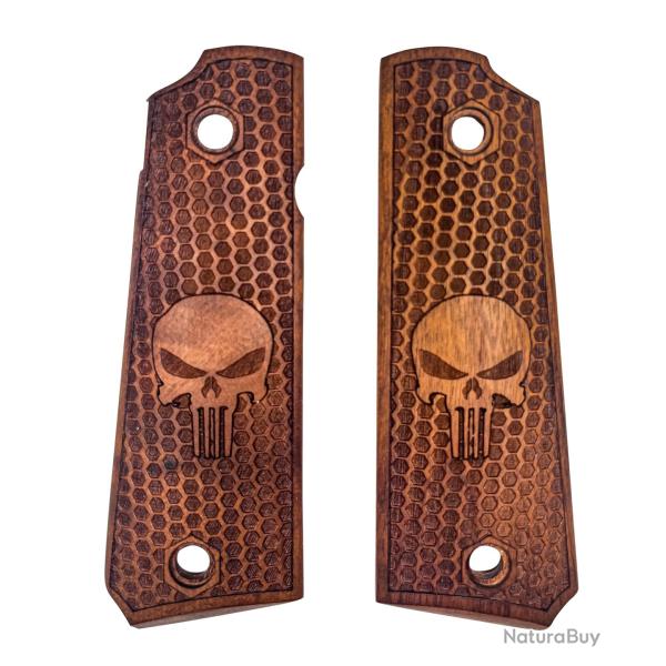 Plaquettes bois PT1911 nid d'abeille Punisher