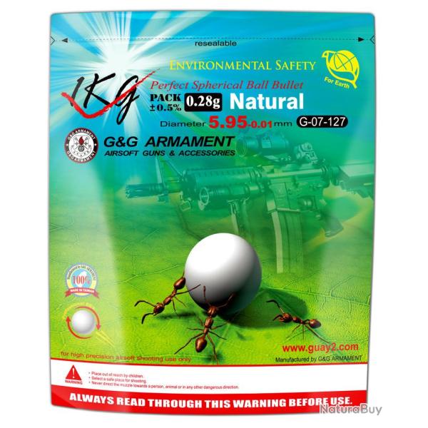 Billes bio 0.28g blanches en sachet de 1kg