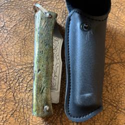 Tr&egrave;s beau Douk Douk custom tr&egrave;s &eacute;paisse plaquettes cro&ucirc;te de d&eacute;fense de mammouth patine verte