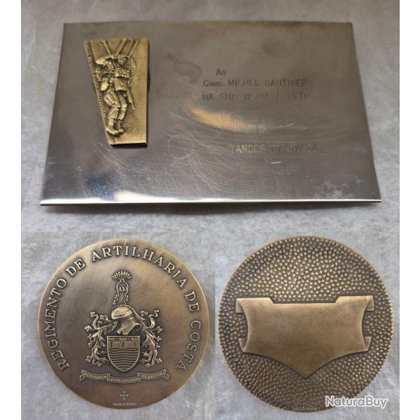M�daille bronze r�giment & insigne base �cole troupes parachutiste Portugal