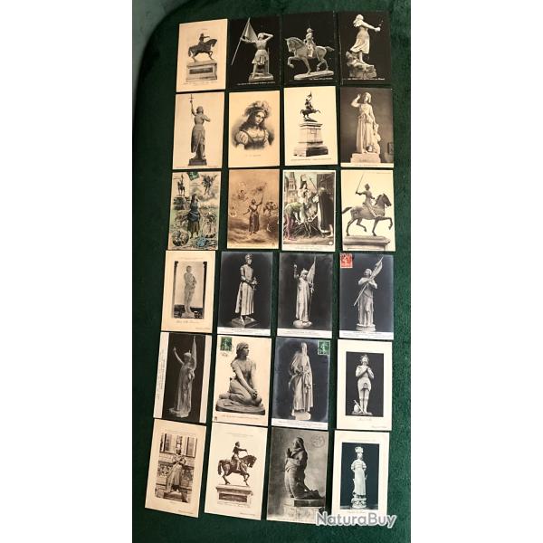 Jeanne d'Arc Lot de 24 cartes postales anciennes historiques, statues, iconographies