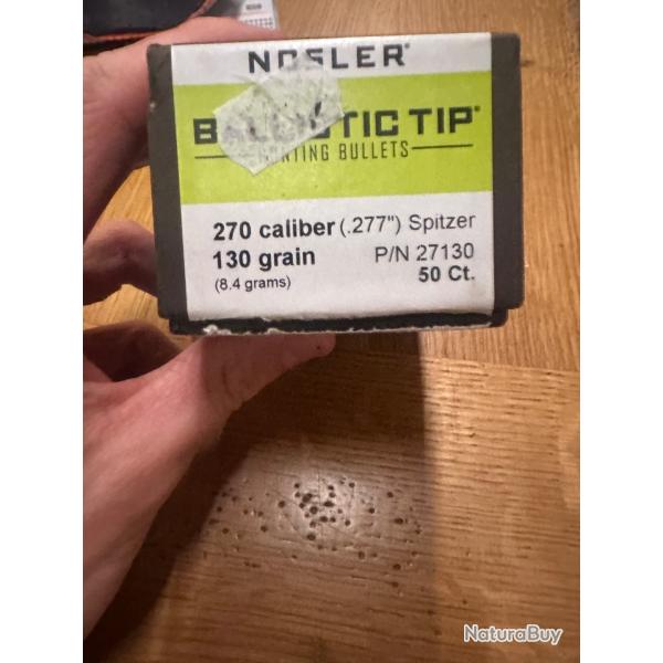 Ogive Nosler Ballistic TIP 130 grains, 8,4 grammes Calibre 270  (277'') (2 bo�tes)