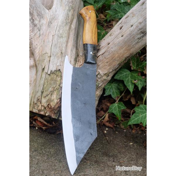Couteau de Cuisine Style Japonais Lame Kiritsuke Acier Carbone 1075 Manche Bois Fab Artisanale