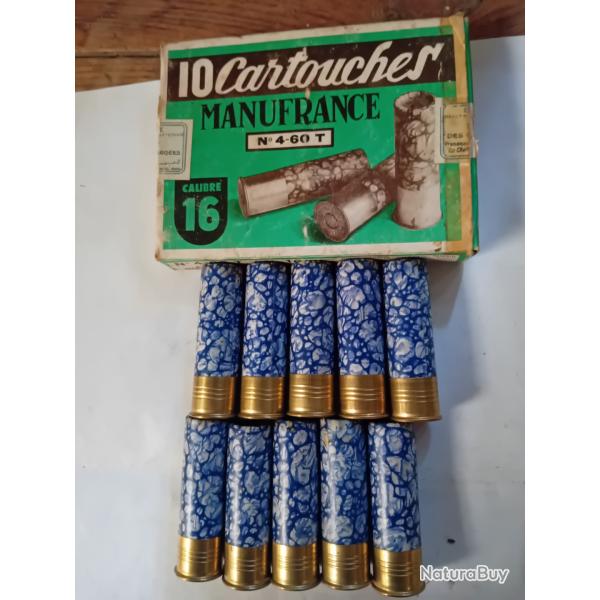 Bo�te de10 cartouches anciennes cal 16 MF MOUCHET�ES BLEUES  nom d'armurier