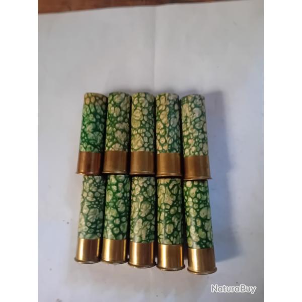 Lot de 10 belles cartouches anciennes cal 16 MF douilles cartons mouchet�es vertes