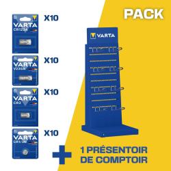 Pack comptoir piles 40 blisters (V23, CR13, CR123, CR2)