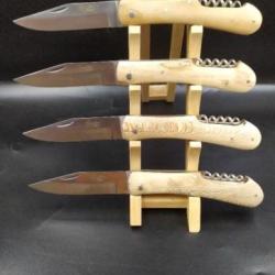 LOT DE 4 COUTEAUX  MANCHE BOIS DE PLATANE GRAVURE POSSIBLE SUR DEMANDE 5405