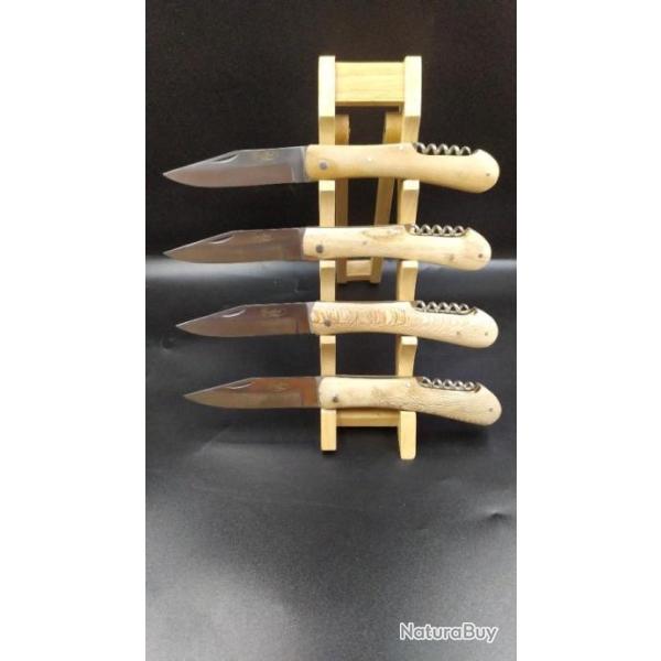 LOT DE 4 COUTEAUX  MANCHE BOIS DE PLATANE GRAVURE POSSIBLE SUR DEMANDE 5405