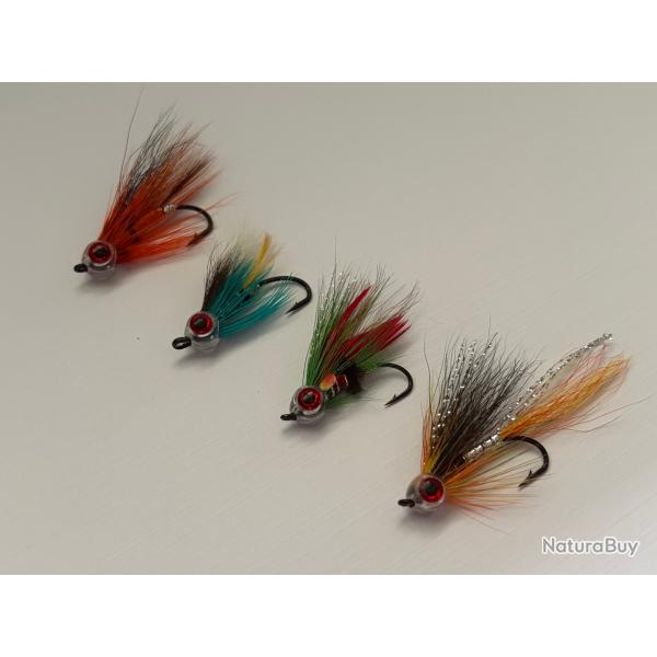 lot de 4 mouches streamers pour Black bass perche montage hame�on num�ro 6