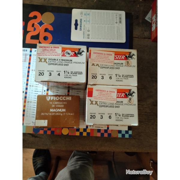 3 bo�tes cal 20 de 25 winchester double X magnum made in USA + 1 bo�te de 10 Fiocchi Magnum