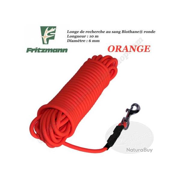 FRITZMANN Longe de recherche au sang Biothane RONDE Orange ou Jaune 10 m�tres Orange