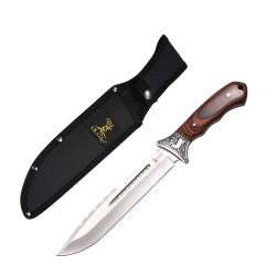 Couteau Fixe Elk Ridge Grande Lame Acier 3Cr13MoV Manche Bois Marron Etui Nylon ERFIX122