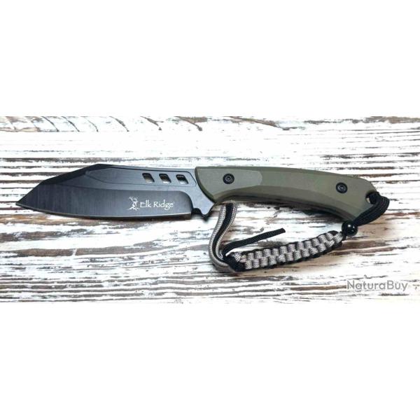 Couteau Fixe Elk Ridge Acier 3Cr13MoV Manche Nylon Vert Etui Nylon ERFIX121GN