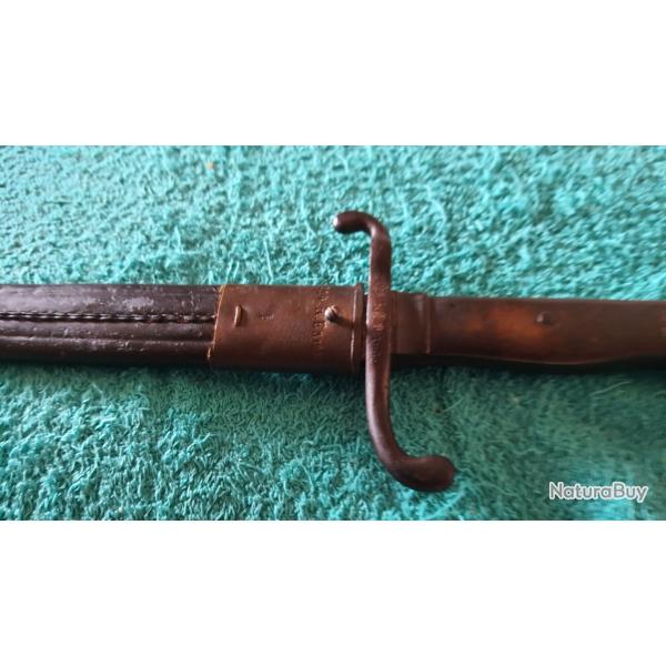 Ba�onnette Mauser 1875 Monogramme w monomatricule .fourreau cuir garniture laiton cuir sain