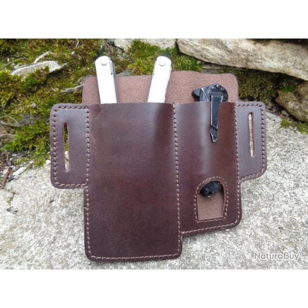 Pochette en Cuir Pour T�l�phone et Couteau ou Pince Fabrication Artisanale 001