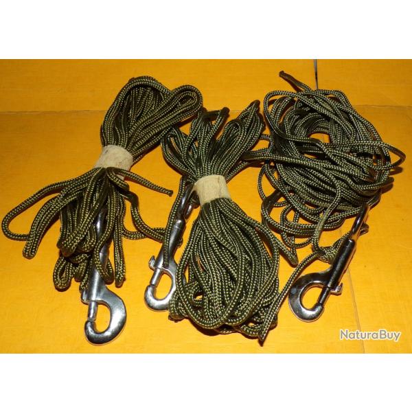 LOT DE 3 CORDAGES DE SUSPENTES DE PARACHUTE DE 6 METRES  AVEC UN MOUSQUETON   ,VENDU DANS L' ETAT  V