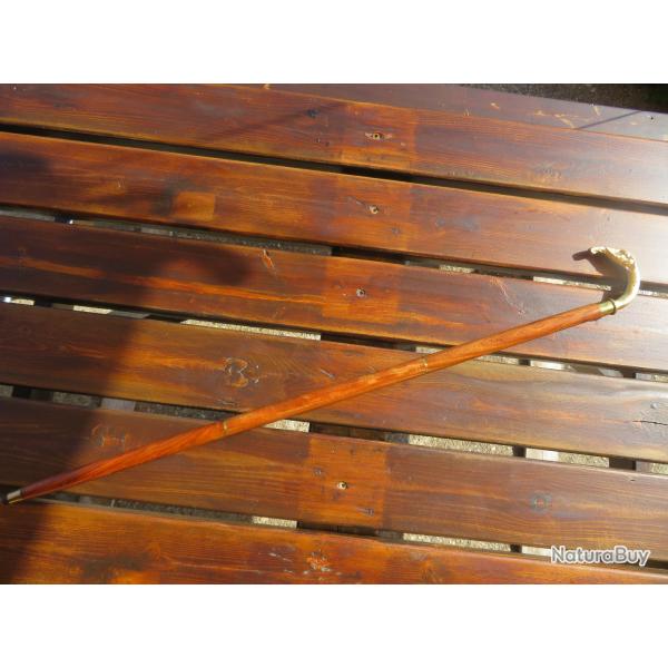 Canne de marche vintage d�montable en trois parties, pommeau laiton dor� � d�cor de t�te d'�l�phant