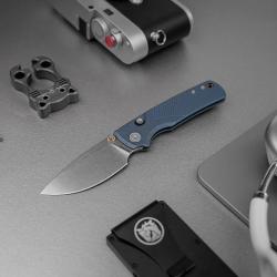 Couteau Vosteed Porcupine TiSlim Lame Acier 154CM Manche Titane Bleu Top Liner Lock VOSA4803