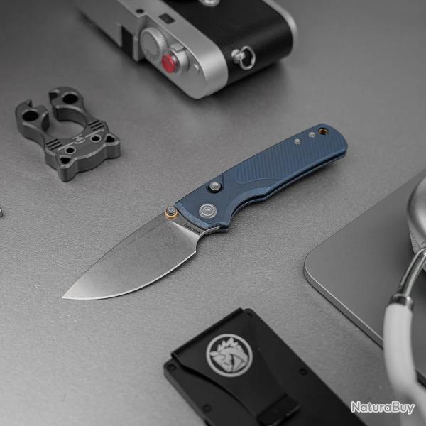 Couteau Vosteed Porcupine TiSlim Lame Acier 154CM Manche Titane Bleu Top Liner Lock VOSA4803